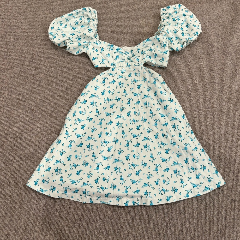 Floral Cut Out Puff Sleeve Mini Dress